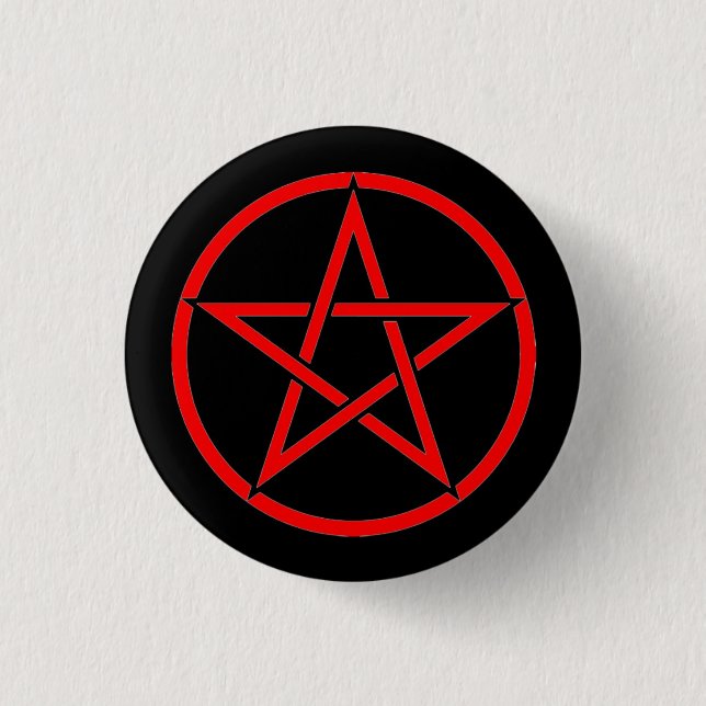 Black and Red Pentacle Pentagram Button Badge (Front)