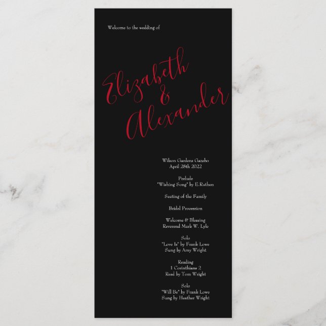 Black and Red Peony Rose Floral Wedding Menu (Front)