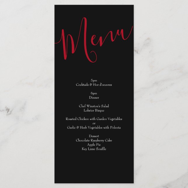 Black and Red Peony Rose Floral Wedding Menu (Front)