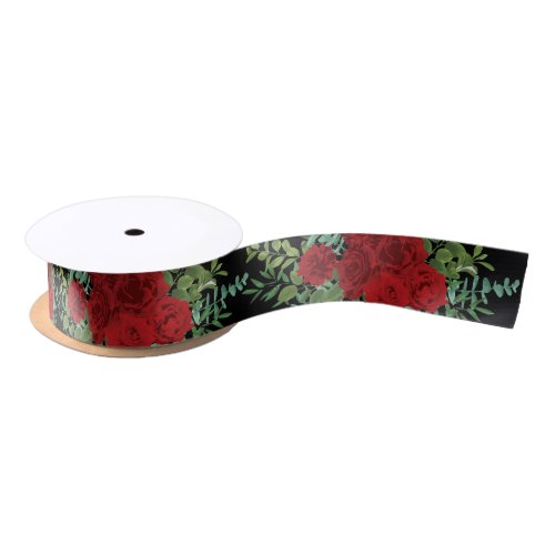 Black and Red Peony Rose Floral Wedding Satin Ribbon