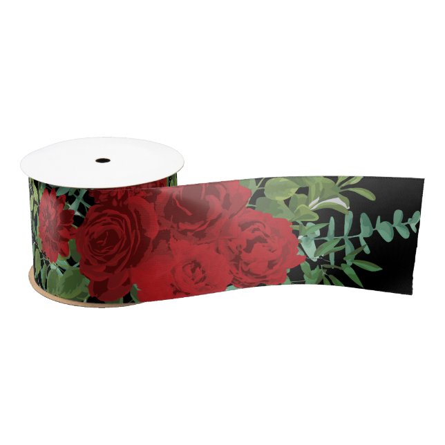 Black and Red Peony Rose Floral Wedding Satin Ribbon (Spool)