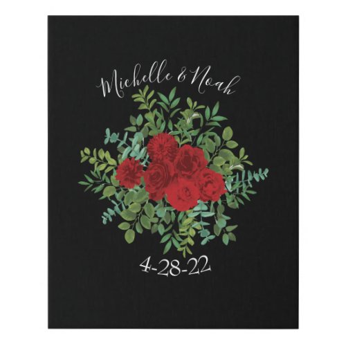 Black and Red Peony Rose Wedding Signature Canvas