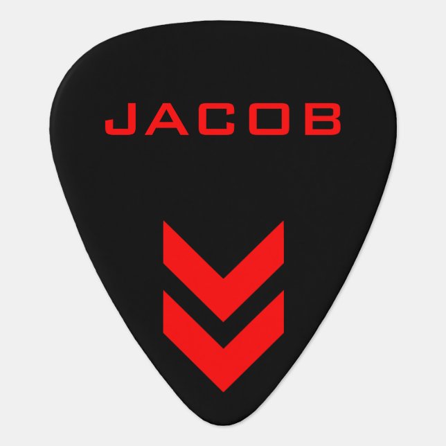 Black and Red Personalized Name Guitar Pick (Front)