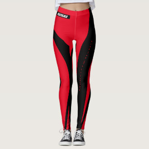 Black And Red Personalized Name Leggings