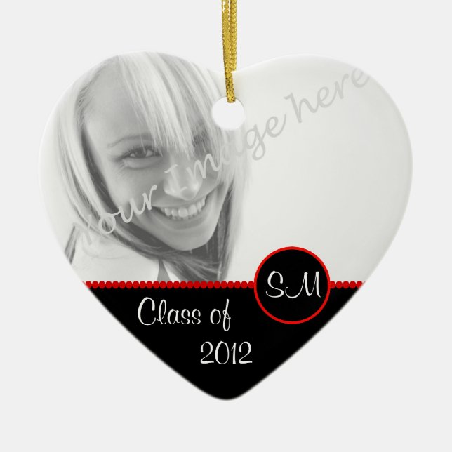 Black and Red Photo Graduation Ornament (Front)