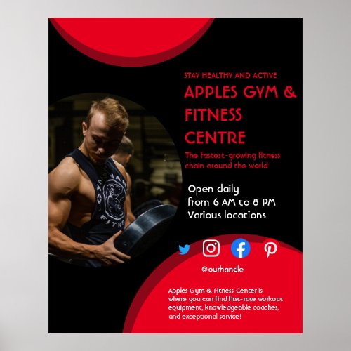 black and red Photo gym personal trainer fit Flyer Poster