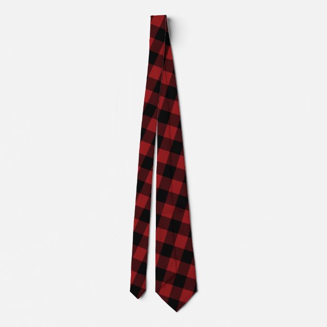 Black and Red Plaid Check Buffalo Neck Tie (Back)