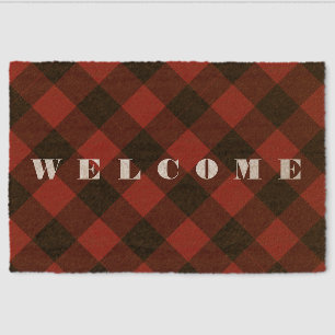 Black and Red Plaid Check Doormat - Welcome Fiber Doormat