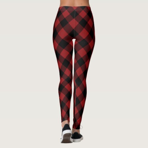 Black and Red Plaid Check Pattern Leggings