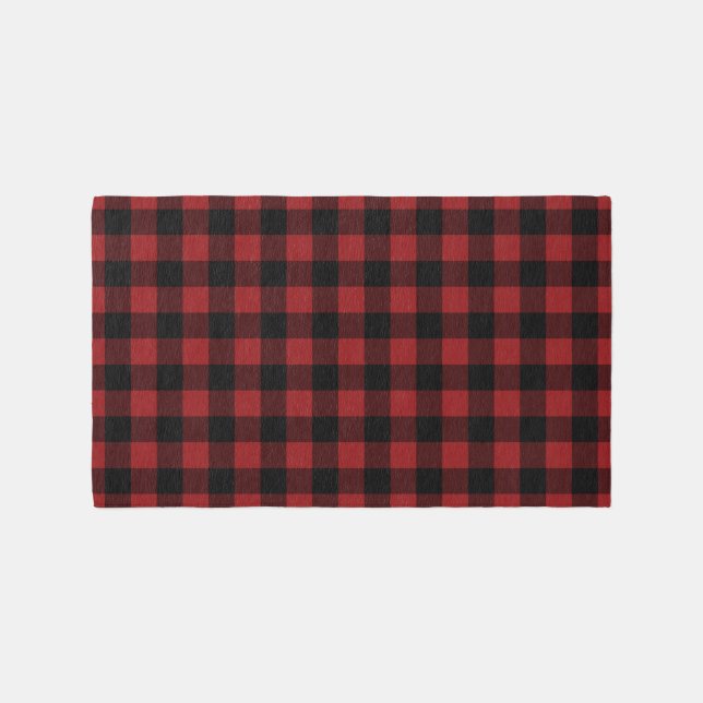 Black and Red Plaid Check Rug (Front)