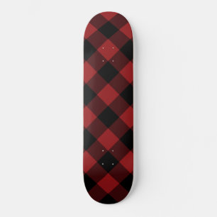 Black and Red Plaid Check Skateboard