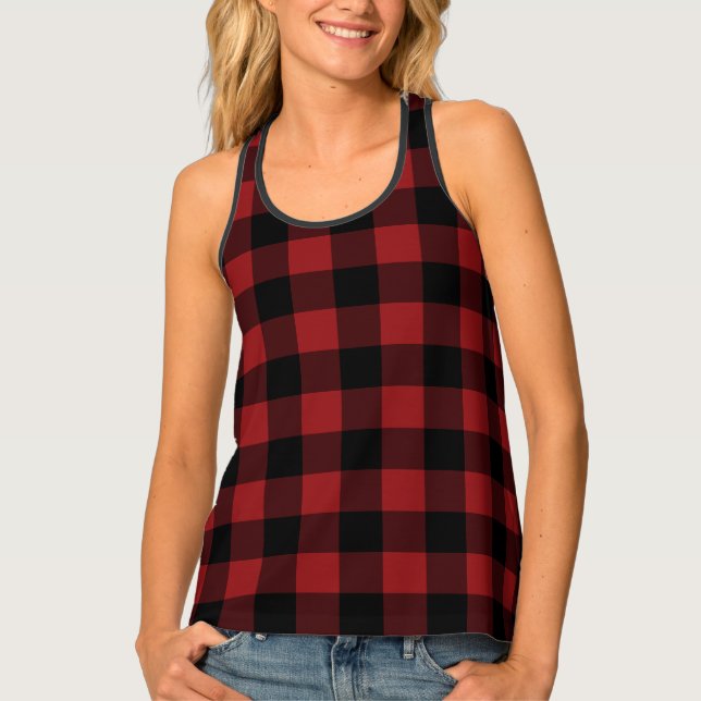 Black and Red Plaid Check Tank Top (Front)
