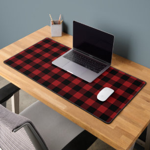 Black and Red Plaid Checked Desk Mat