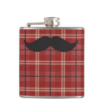 Black And Red Plaid Mustache Hip Flask at Zazzle