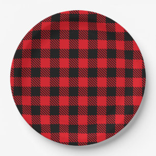 Black and Red Plaid Paper Plates