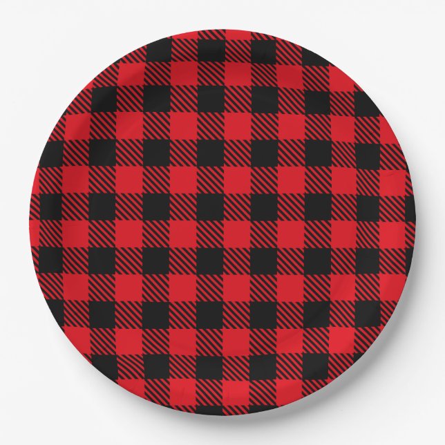 Black and Red Plaid Paper Plates (Front)