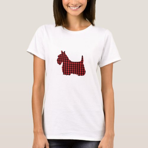Black and Red Plaid Scottie Dog T_Shirt