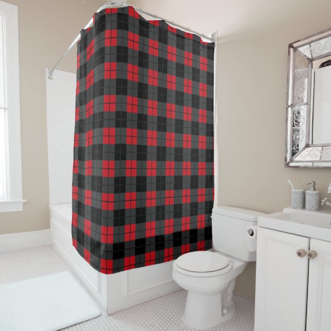 Black and Red Plaid Shower Curtain (In Situ)