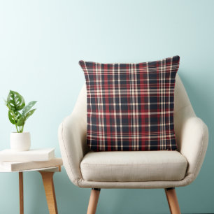 Black and Red Plaid  Throw Pillow