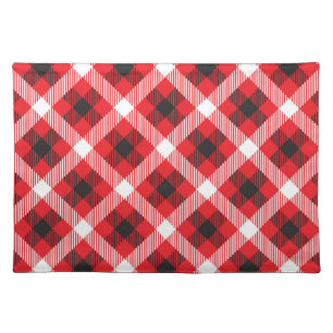 Black and red plaid white accents cloth placemat