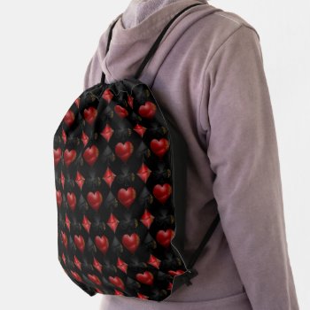 Black And Red Playing Card Shapes Drawstring Bag by LasVegasIcons at Zazzle