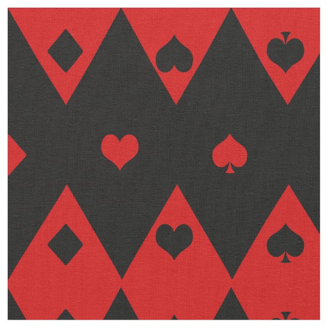 Black and Red Playing Card Shapes Fabric (Close Up)