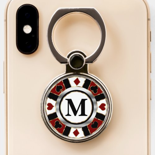 Black and Red Poker Chip _ Monogram Phone Ring Stand