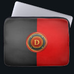 Black and Red Poker Chip with Monogram Laptop Sleeve<br><div class="desc">This masculine design features black and red poker chip with golden embellishment and a custom monogram that you can edit with your desired initial. The matching color-block background has subtle shading around the edges.</div>