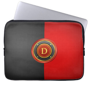 Black and Red Poker Chip with Monogram Laptop Sleeve
