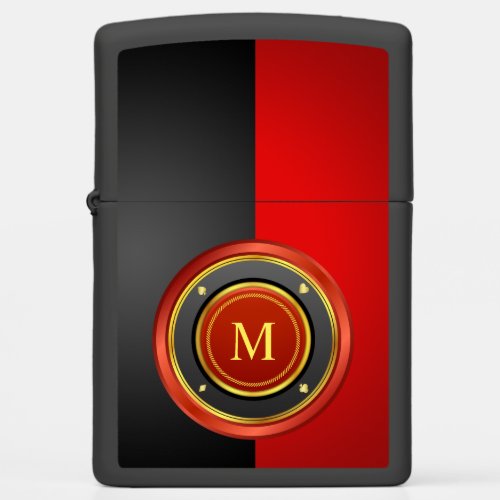 Black and Red Poker Chip with Monogram Zippo Lighter