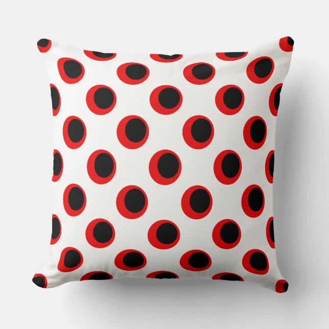 Black and Red Polka Dot Pattern Throw Pillow (Front)