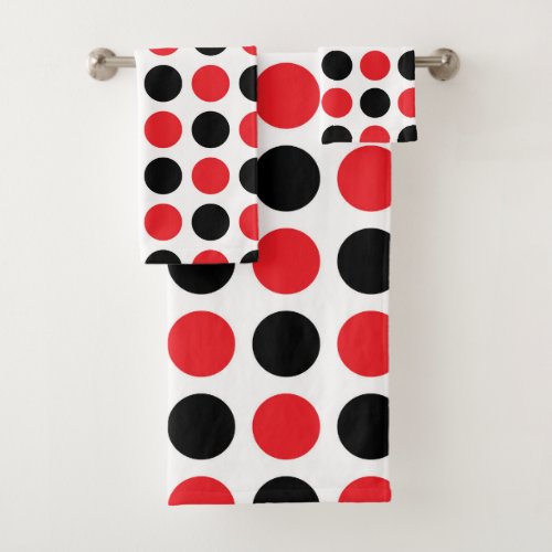 Black and Red Polka Dots Bath Towel Set