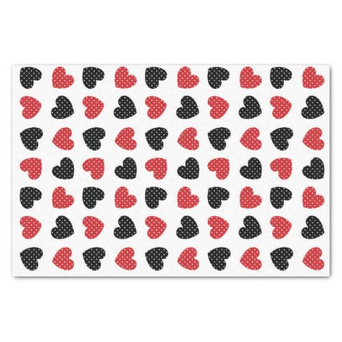 Black And Red Polka Dotted Hearts Tissue Paper