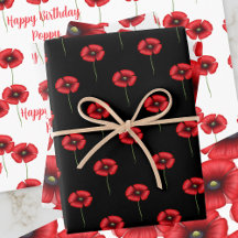 Black and Red Poppies Wrapping Paper Sheets