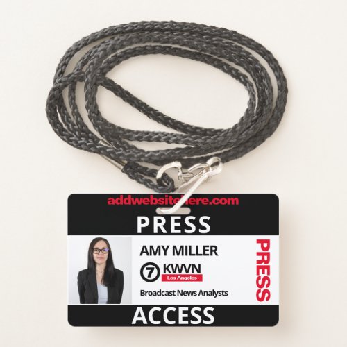 Black and Red Press Pass Custom Name Employee Badge