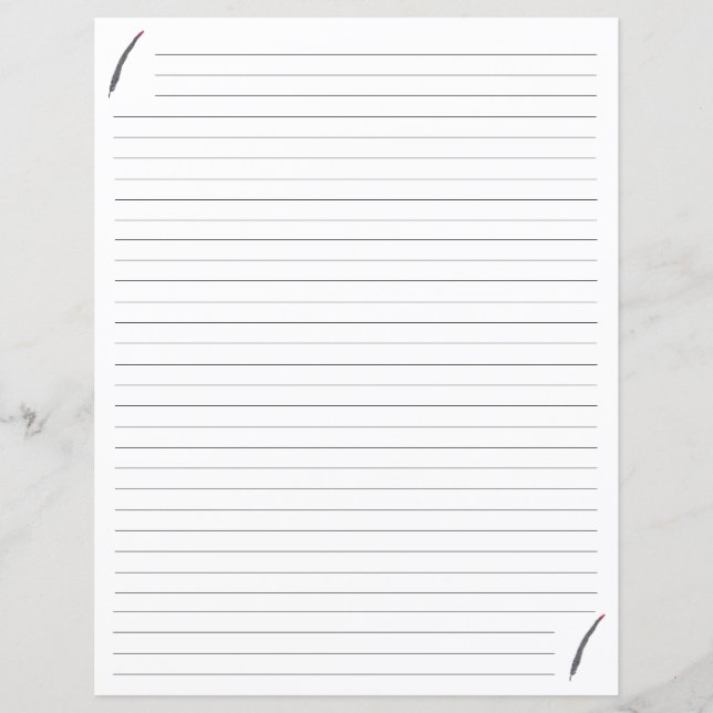 Black and Red Quill Feathers Lined Stationery (Front)