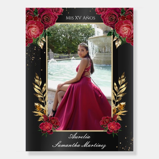Black and Red Quinceañera Entry Sign Foam Board (Front)