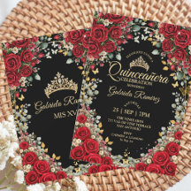 Black and Red Quinceañera Golden Butterflies Roses
