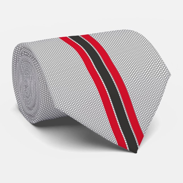 Black And Red Racing Stripes Sporty Minimalist Neck Tie (Rolled)