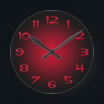 Black and Red Radial Gradient Round Clock<br><div class="desc">You can add your own photo with these retro style numbers.
Customize the red color of the numbers or add a personalized text message.
You can remove the numbers if you just want the minimalist black,  burgundy and cadmium red gradient background.</div>
