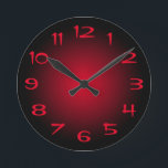 Black and Red Radial Gradient Round Clock<br><div class="desc">You can add your own photo with these retro style numbers.
Customize the red color of the numbers or add a personalized text message.
You can remove the numbers if you just want the minimalist black,  burgundy and cadmium red gradient background.</div>