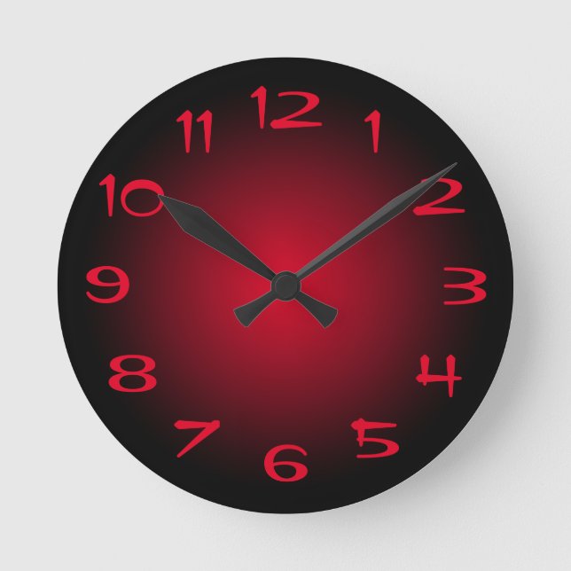 Black and Red Radial Gradient Round Clock (Front)
