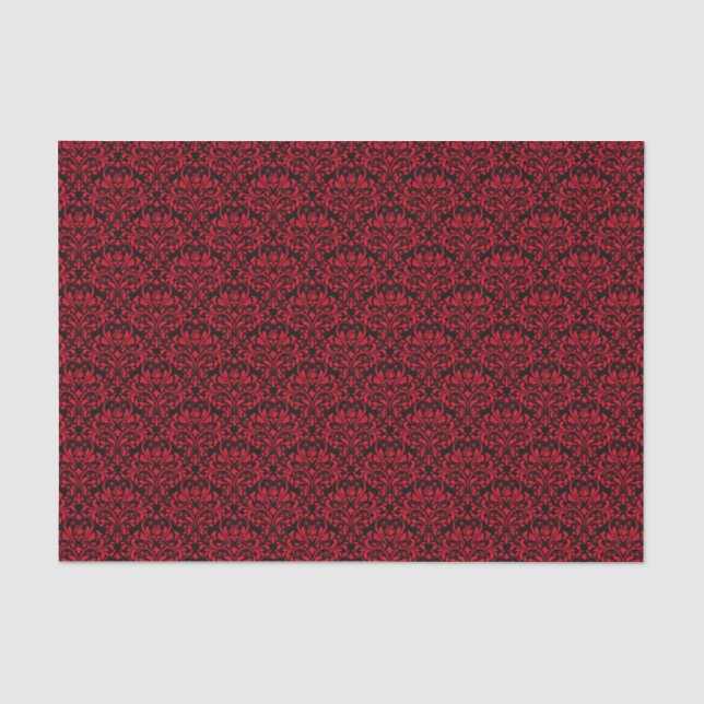Black and Red Rose Floral Damask Tissue Paper (Front)