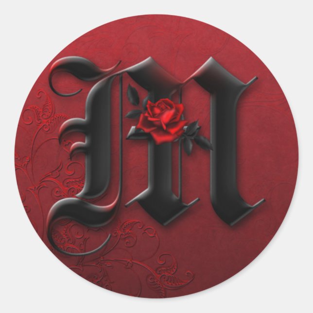 Black and Red Rose Monogram M Sticker (Front)