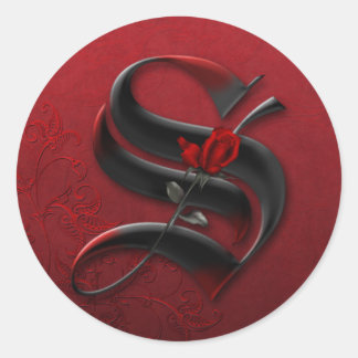 Black and Red Rose Monogram S Sticker