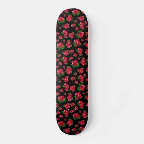 Black and Red Rose Pattern Girls skateboard