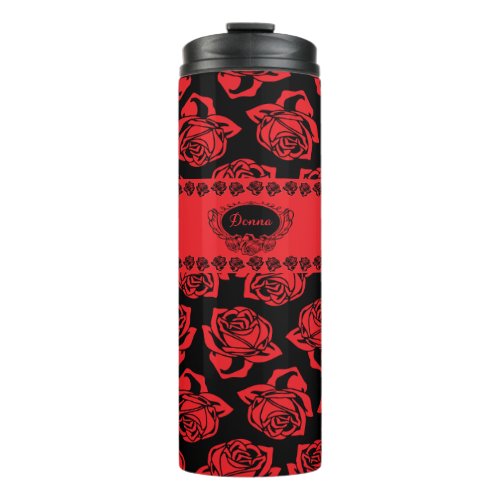 Black and Red Rose Thermal Tumbler