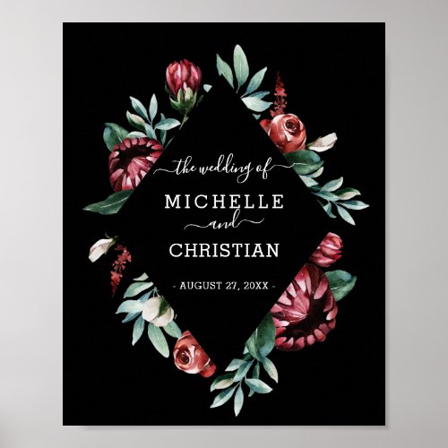 Black and Red Roses Modern Wedding Welcome Poster