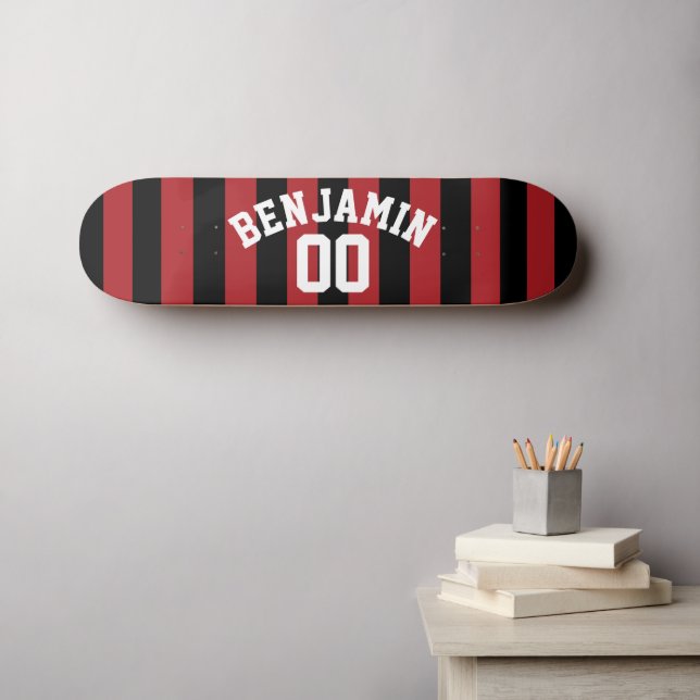 Black and Red Rugby Jersey Stripes Name Number Skateboard Deck (Wall Art (Horz))