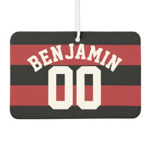 Black and Red Rugby Stripes Name Number Air Freshener